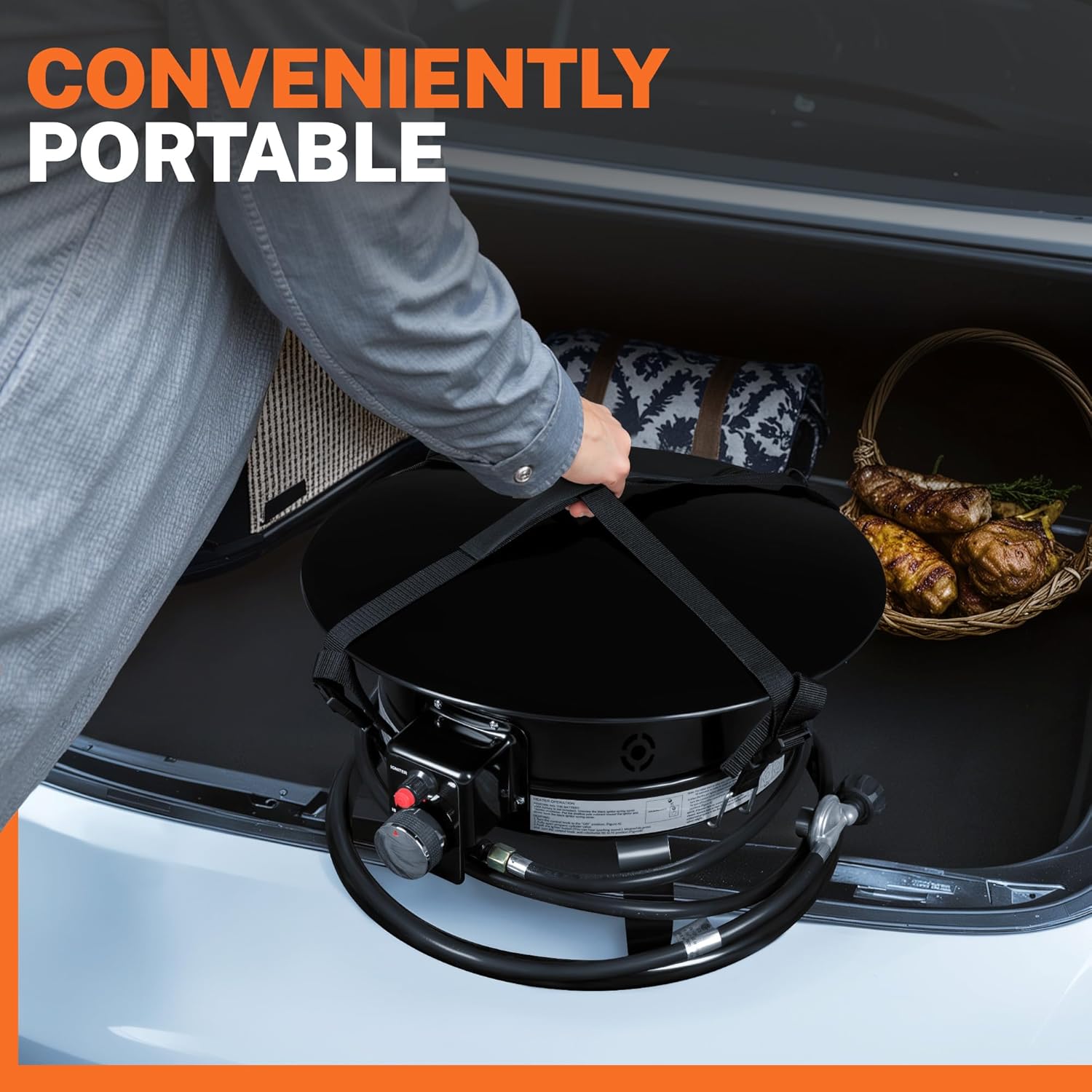 GUNJI 19-inch Portable Propane Fire Pit Table for Outside, Smokeless Gas Fire Bowl with Auto-Ignition, Lid & Carry Kit, for Patio, Camping, Tailgating, Deck, Backyard, RV