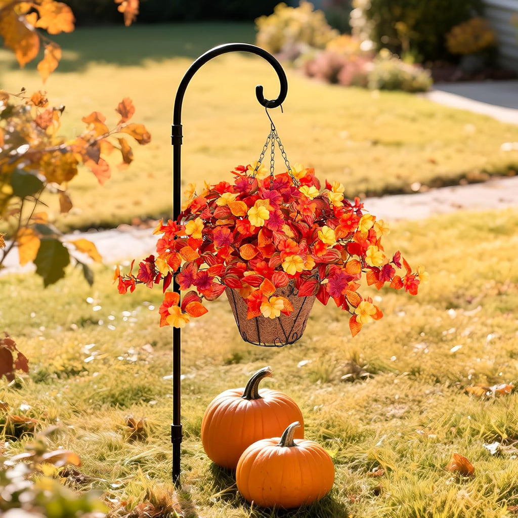 Hanging Artificial Fall Flowers Basket for Outdoors Outside 3PCS Fake Plants Faux Orange Fall Flowers for Outdoors Planters UV Resistant Silk Flowers for Home Porch Patio Garden Autumn Decoration
