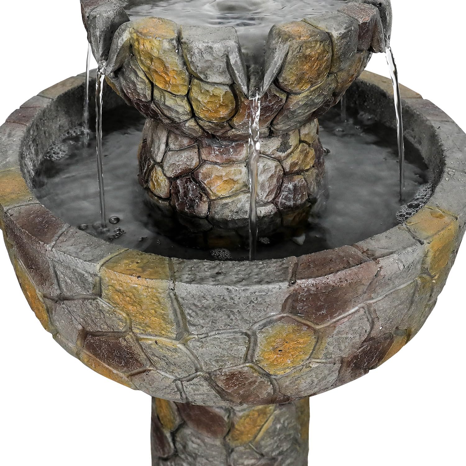 SunJet 25.7” High x 15.3” Diameter Concrete Bird Bath with Faux Stone Finish - Outdoor Water Fountain with Electric Pump - Birdbath for Garden, Patio, Yard, Lawn Décor