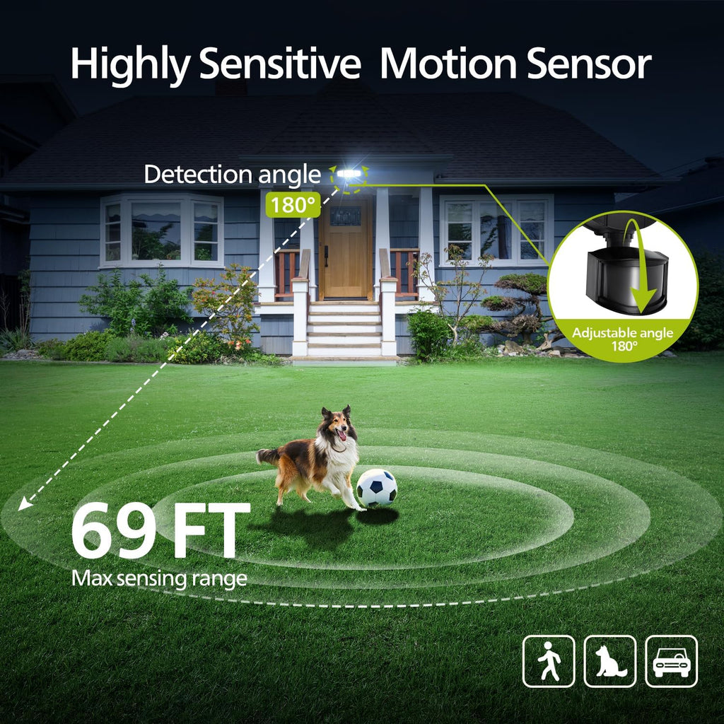 Philips 72W 7400LM LED Security Lights w/PIR Motion Sensor Outdoor, 5000K Daylight Dusk to Dawn Aluminum Flood Light, 3 Adjustable Heads, Waterproof for Garage, Yard, Porch