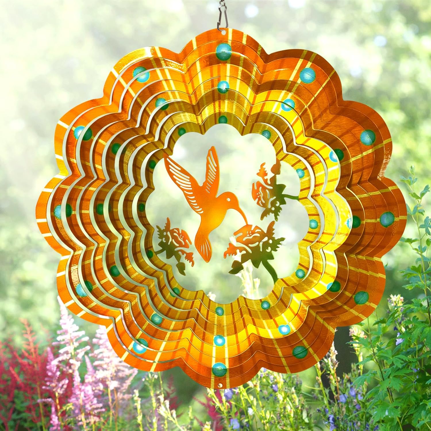 Goolyrusim Hummingbird Wind Spinner, Hummingbird Gifts for Women Mem, Humming Bird Wind Spinners Outdoor, 3D Hanging Wind Sculptures, Metal Art Yard Decoration, Garden Decor, Unique Housewarming Gift