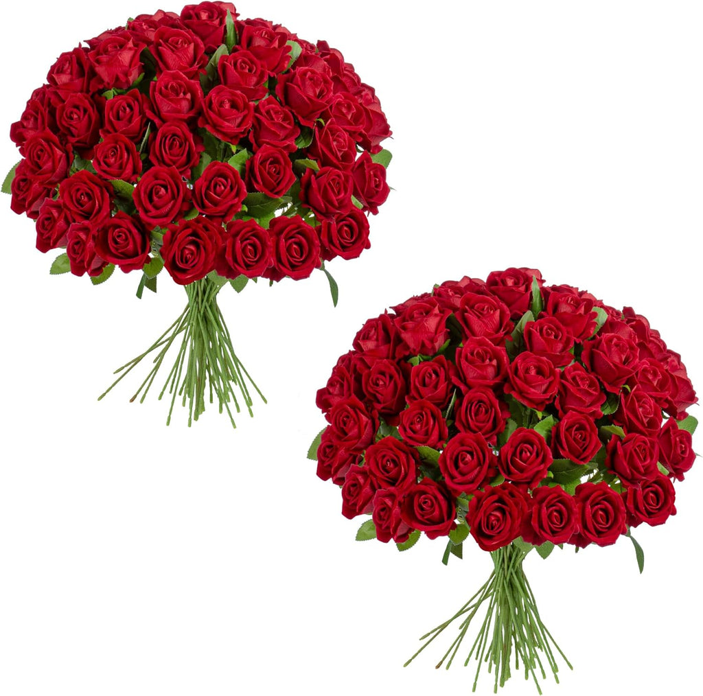 Fake Plants Roses Flowers Plastic Flowers Spring Decorations for Home Gifts for Gf Roses Artificial Flowers for Vase Fake Flowers Home Decor Fake Plant 19.6"(Red 100PCS)