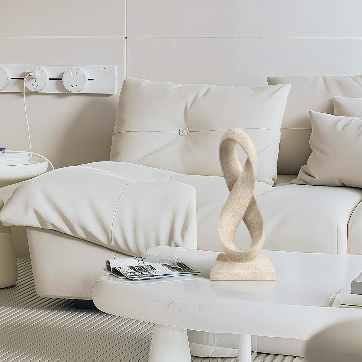 SIMON'S SHOP Modern Abstract Statue Number Eight Infinity Loop Sculpture for Home Office Bookshelf Sandstone Ornament Decor