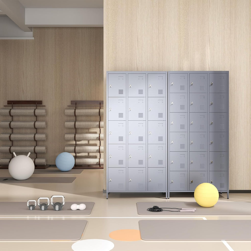 Metal Lockers for Employees, Storage Employee Locker, 72" Storage Lockers with Shelves Steel Cabinet for Home (Gray, 15 Door)