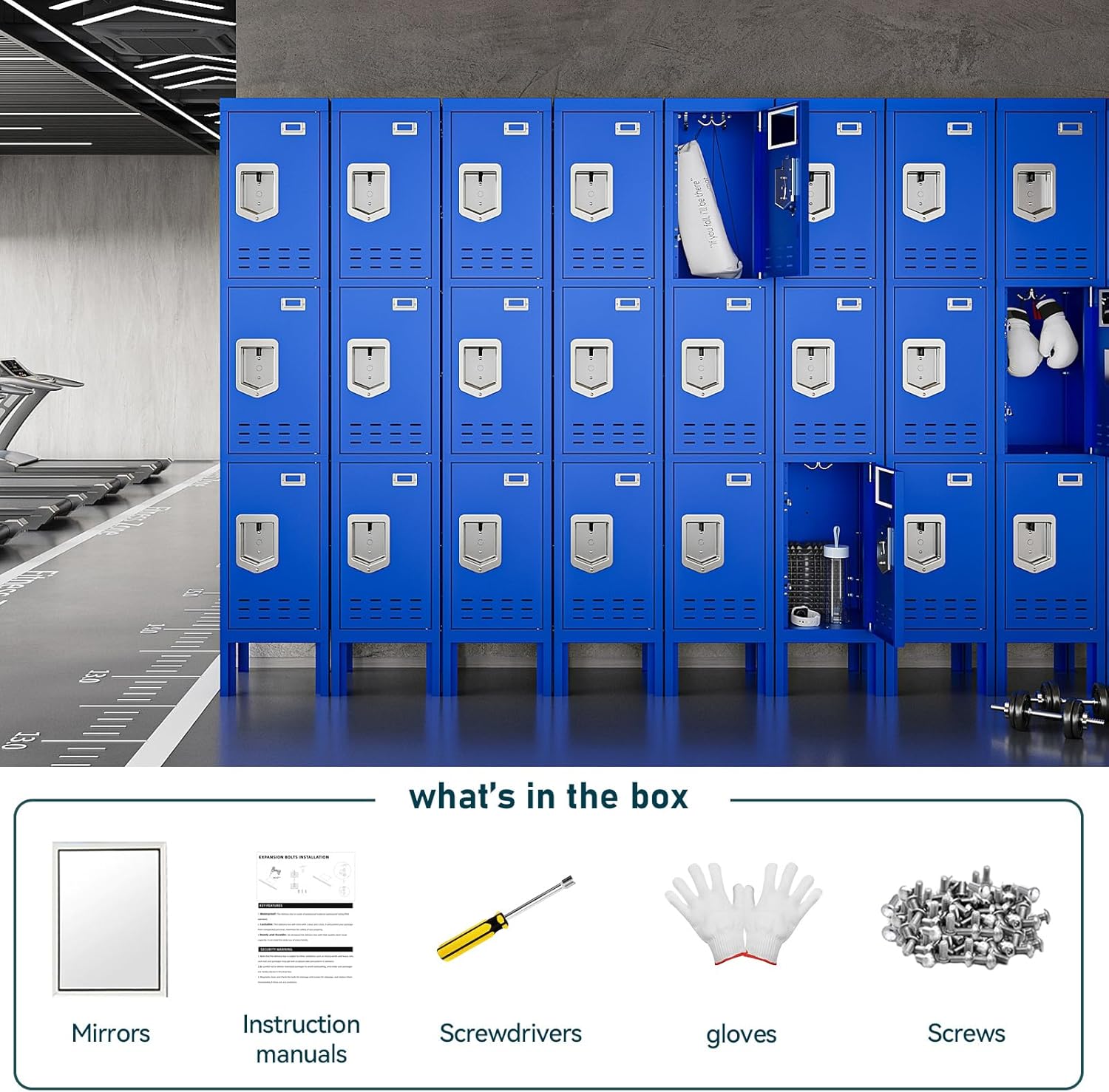 Metal Lockers - 66" Height Steel Lockers for Employees with 3 Door Storage Locker with Card Slot for Employees Gym School Home Office Garage - Assembly Required