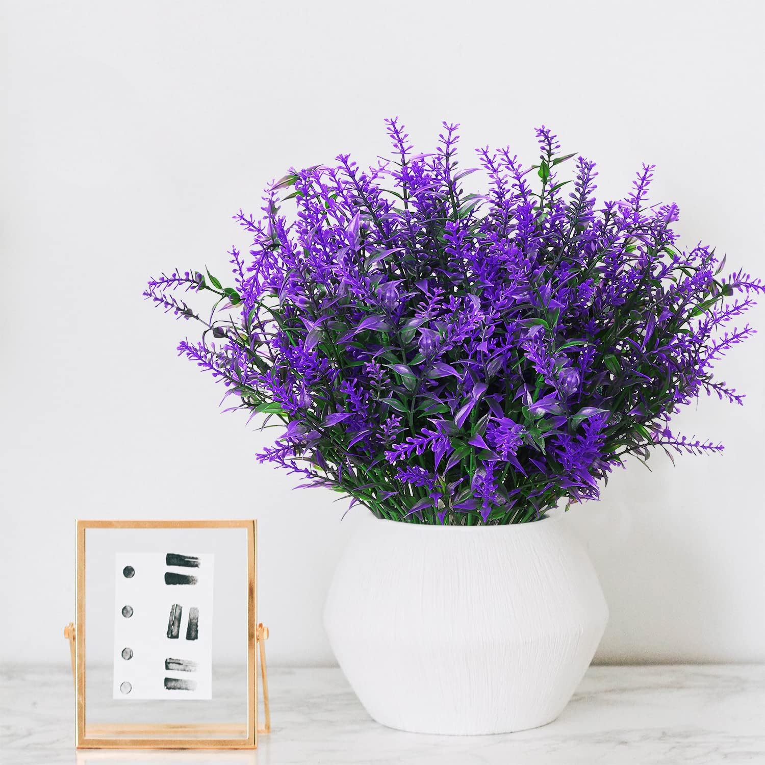 8 Pack Artificial Plants Flowers Grass Shrubs Lavender No Fade Faux Plastic Flowers Outdoor for Farmhouse Garden Porch Patio Indoor Wedding Decoration Greenery Fake Plants uv Resistant