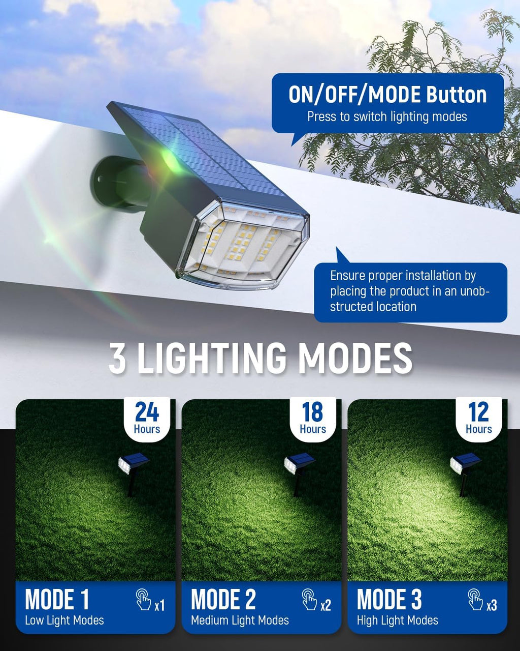 Solar Spot Lights Outdoor 63 LED 3 Lighting,Waterproof IP65 Modes Spotlights for Outside House Yard Garden Landscape Lights 4 Pack (Natural Light)