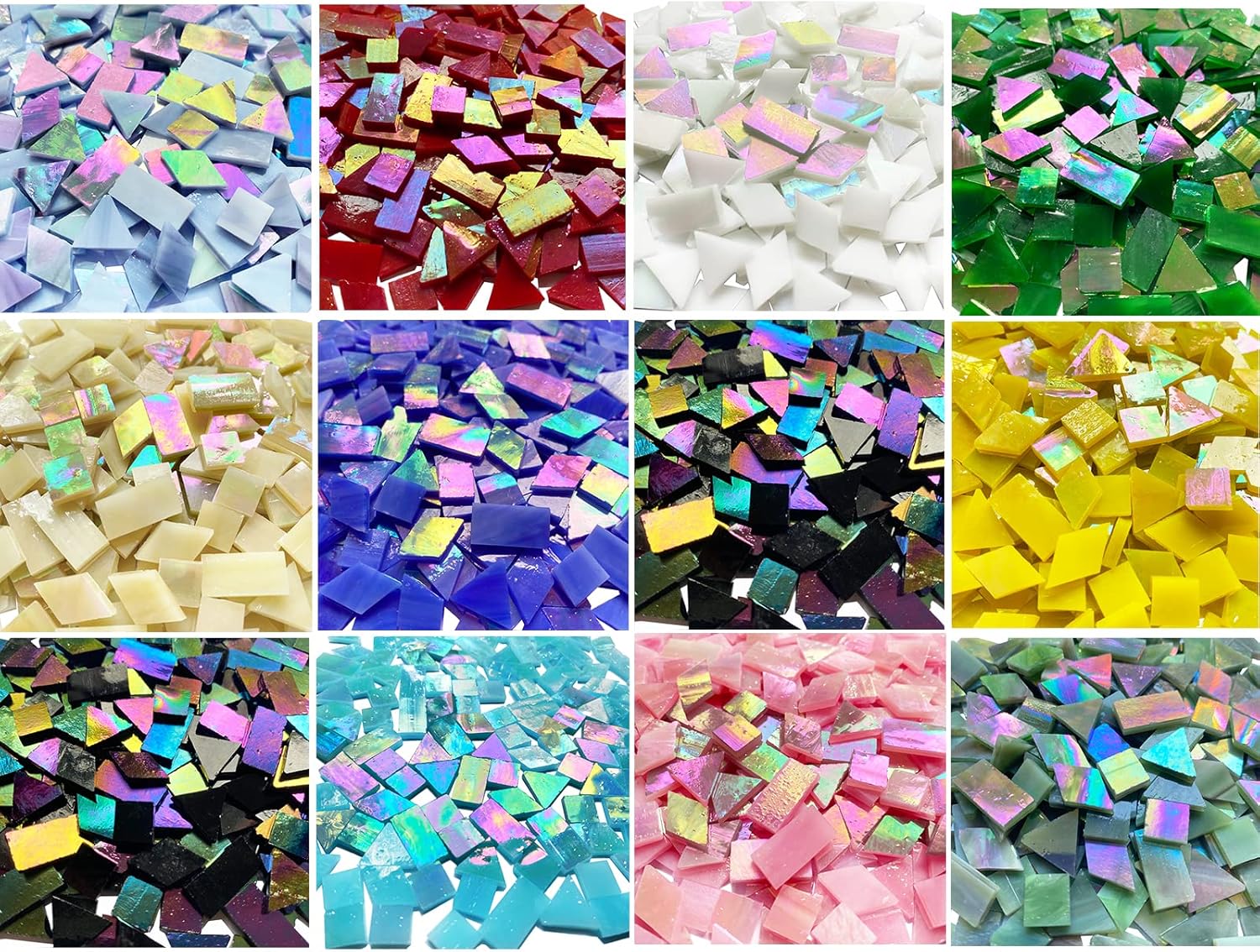 510 Pieces Iridescent Glass Mosaic Tiles for Crafts, Mixed 4 Shapes Colorful Stained Glass Pieces Supplies for Mosaic Projects, KALUCION Mosaic Kit for Adults, Assorted Rainbow Colors