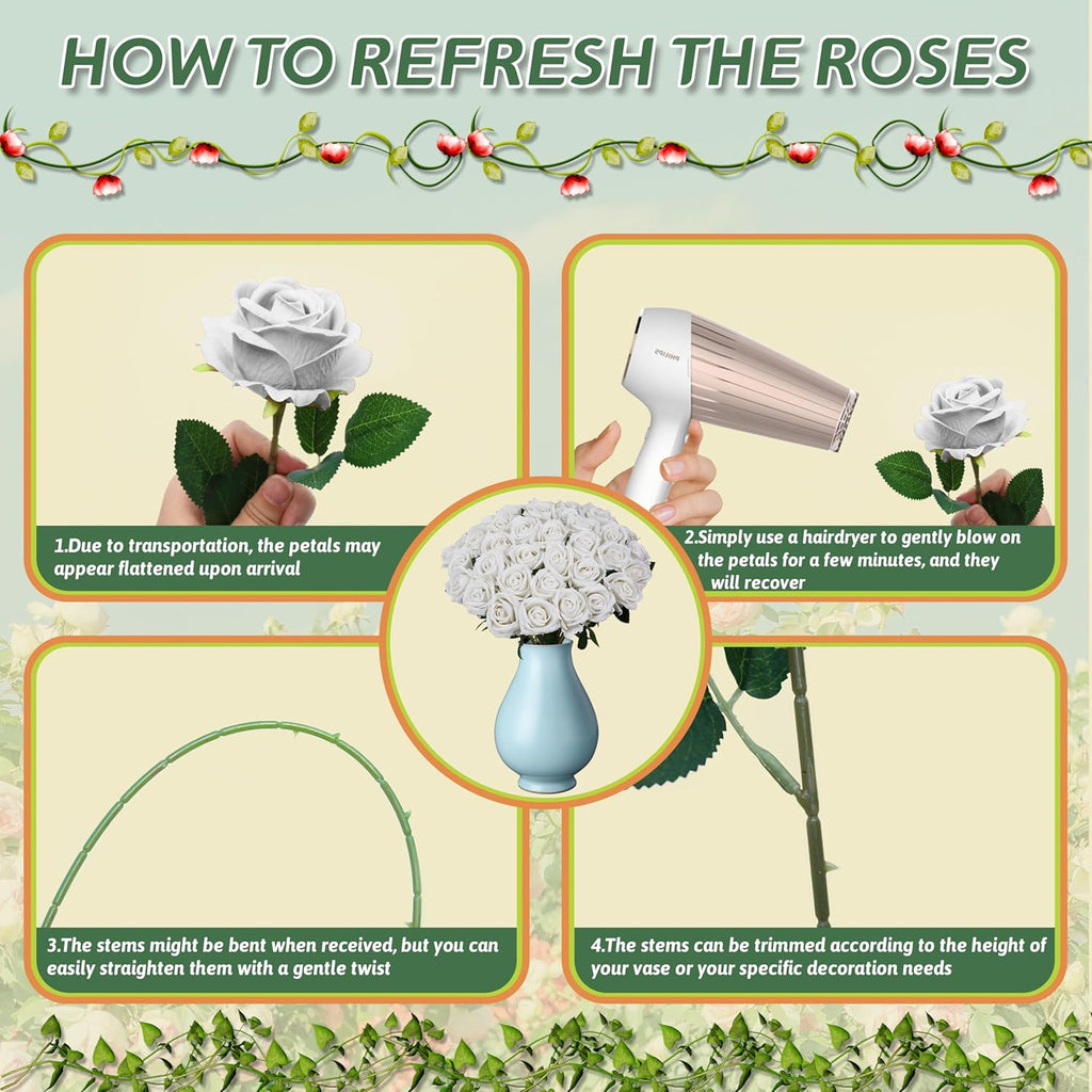 30 PCS Fake White Roses, Artificial White Flowers Bulk Realistic Silk Faux Roses with Stems for Wedding Decorations Table Centerpieces Bridal Bouquet DIY Floral Arrangement Event Party Home Decor