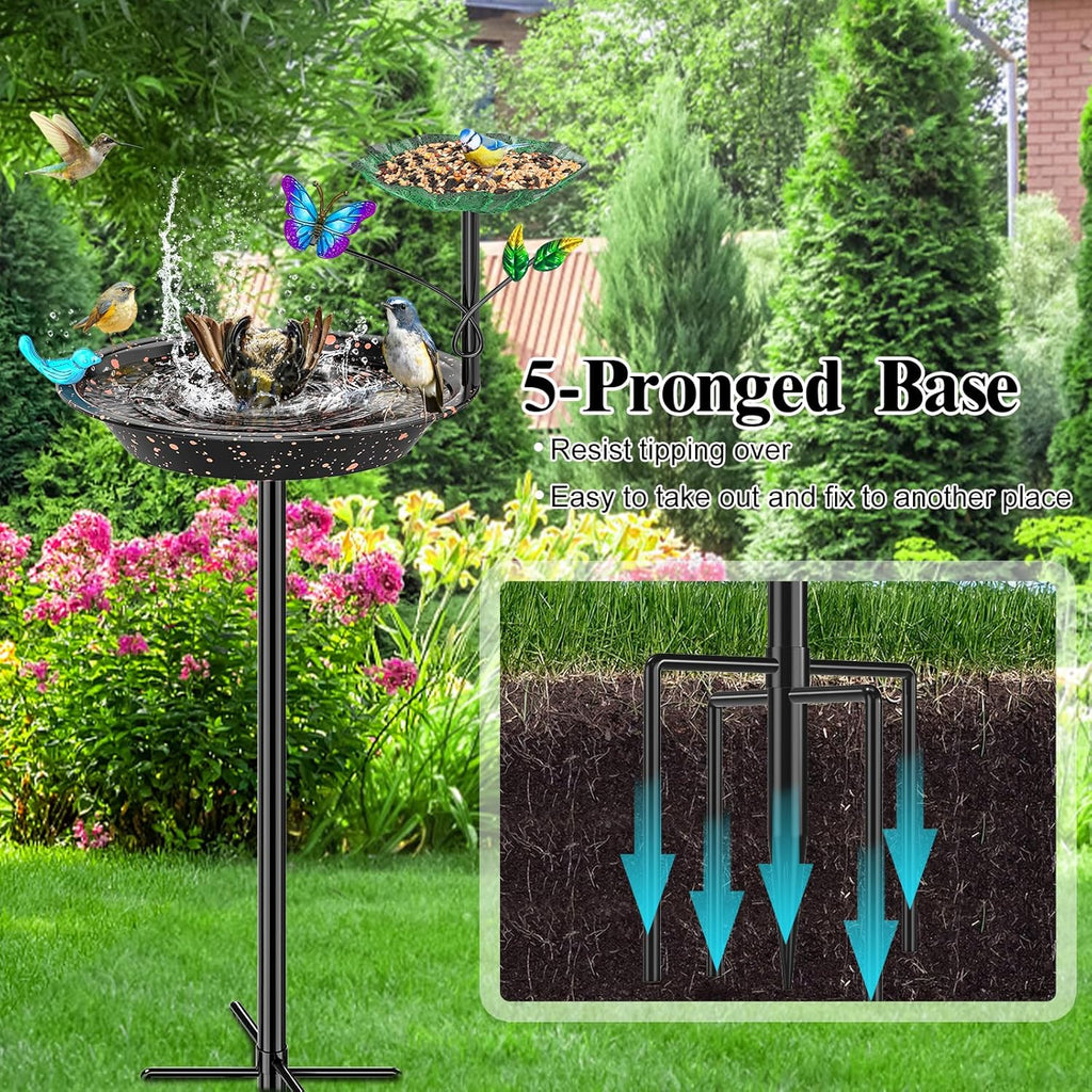 Metal Bird Bath for Outside Garden Birdbath Bowl, Freestanding Bird Feeders for Outdoors with 5 Prongs Base Stake, Standing Birdfeeders Birdbath Bowl for Yard Decor (2-in-1)