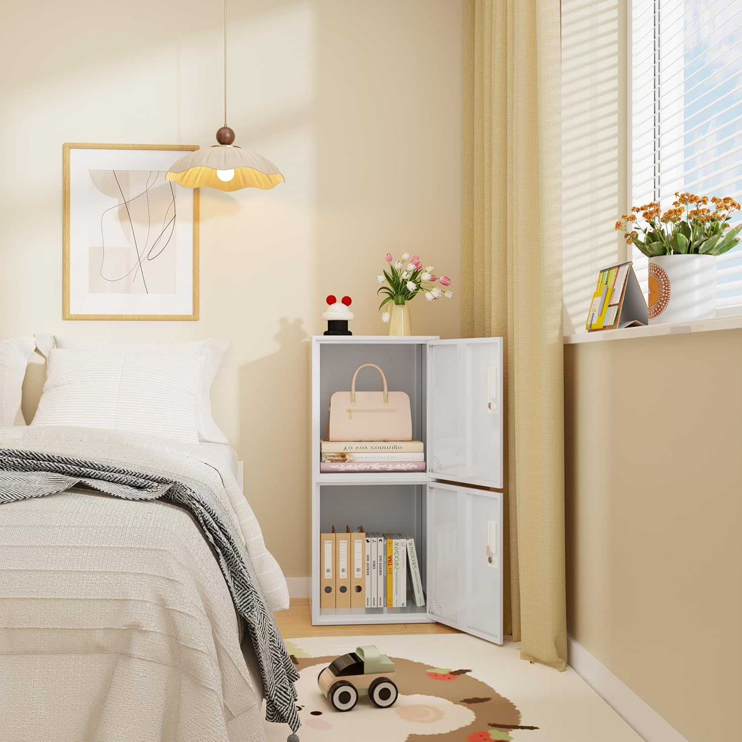 2 Door Metal Vertical Storage Locker for School, Office, Home,Gym,Stackable Steel Storage Cabinet with Lock,Anti-Falling Device. (2 Door, White)