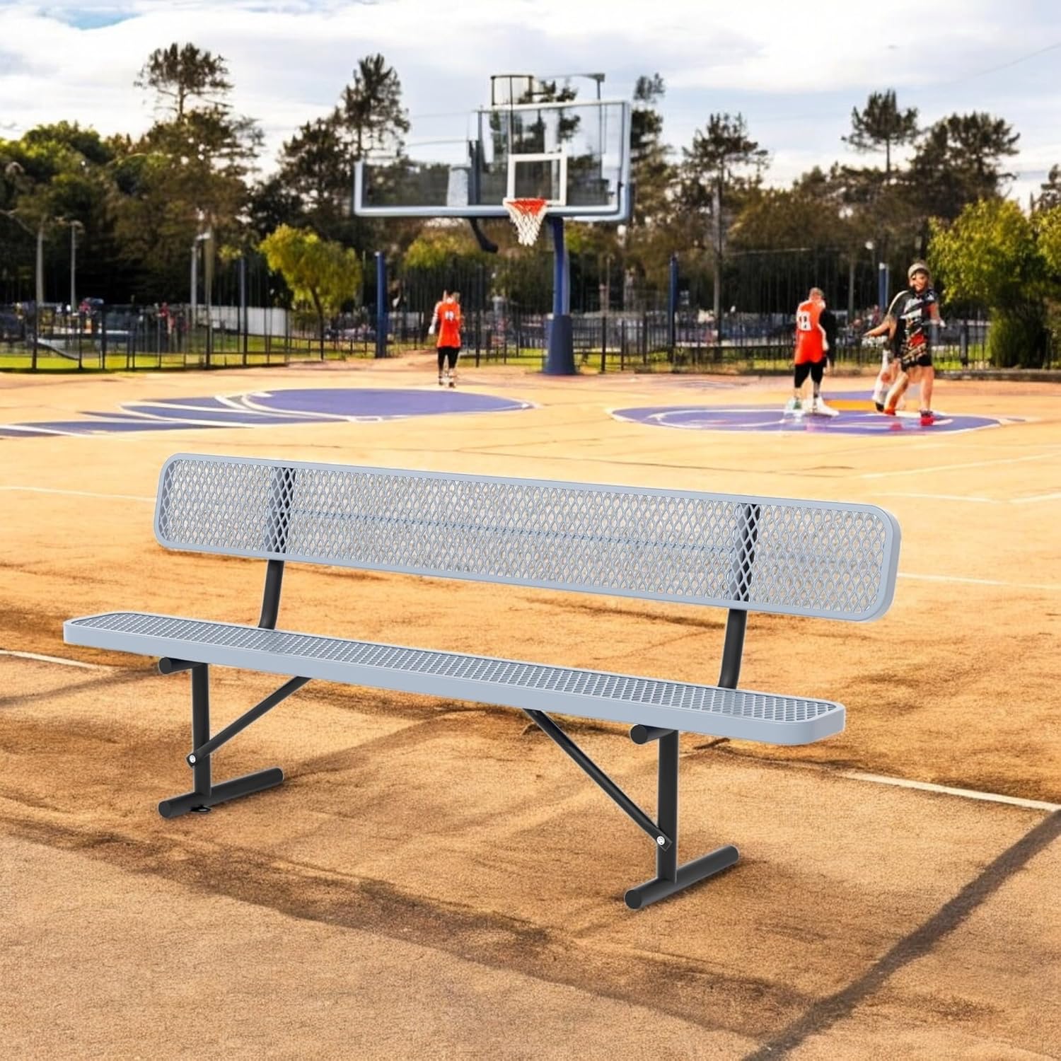 8FT Benches for Outside, Heavy-Duty Outdoor Garden Bench W/Back, Metal Park Bench for Sitting Area, Commercial Bench for Patio Porch Backyard School Sports Church Locker Room Shopping Centers