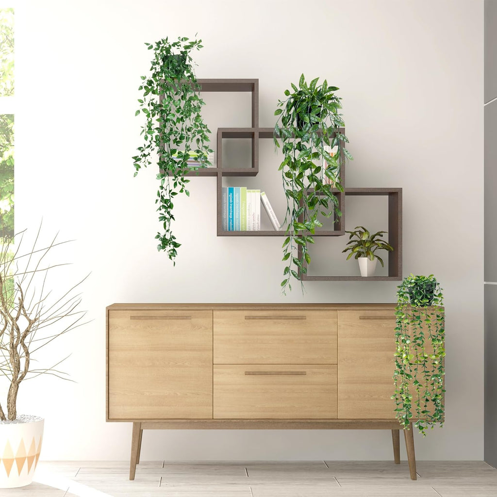 Sggvecsy Fake Hanging Plants 3 Pack Artificial Eucalyptus Fake Potted Greenery Faux Eucalyptus Mandala Vine Pea Pod for Home Indoor Outdoor Wall Garden Wedding Decor