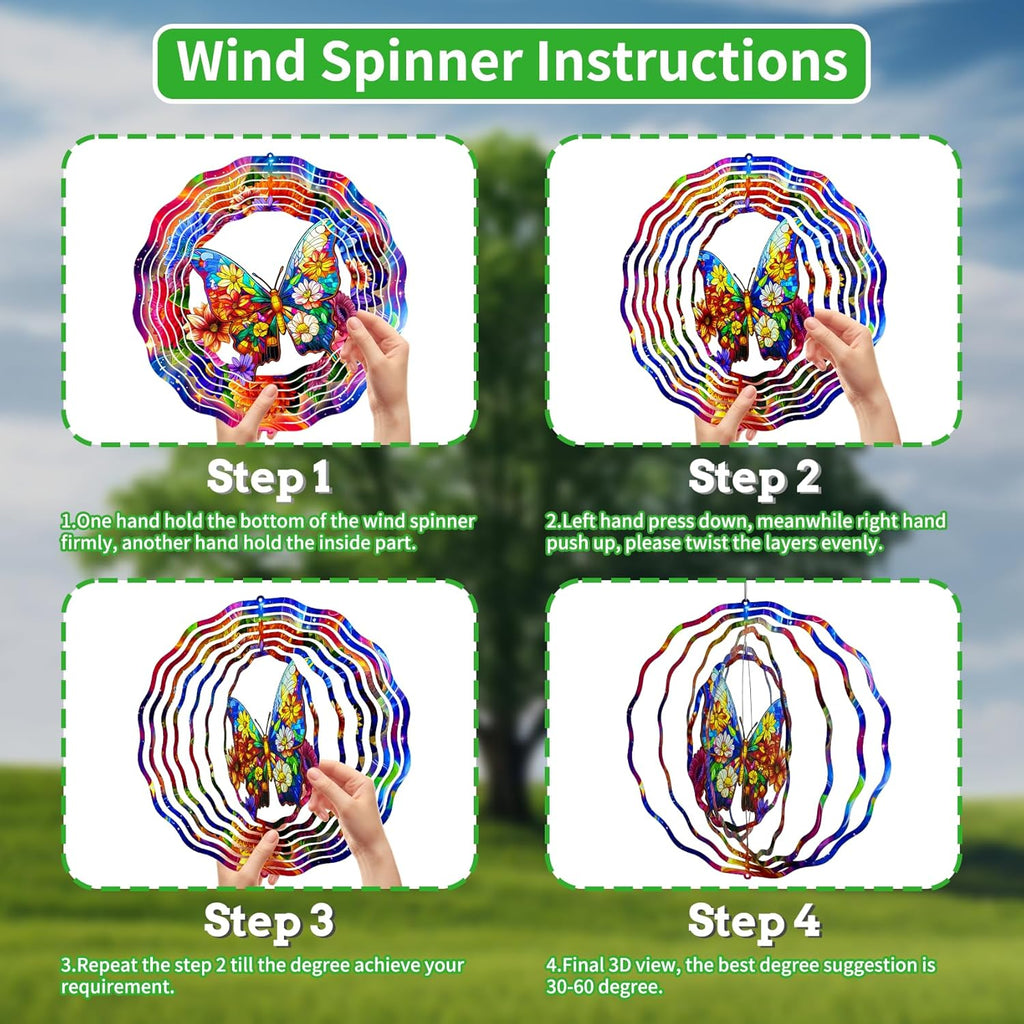3D Hanging Wind Spinner Butterfly/Hummingbird, 10 Inch Stainless Steel Wind Spinners Outdoor Clearance, Garden Spinner for Outside Patio Yard Home Christmas Decor (Butterfly 02)