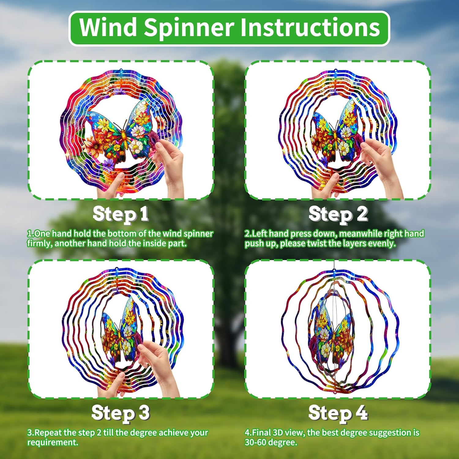 3D Hanging Wind Spinner Butterfly/Hummingbird, 10 Inch Stainless Steel Wind Spinners Outdoor Clearance, Garden Spinner for Outside Patio Yard Home Christmas Decor (Butterfly 02)