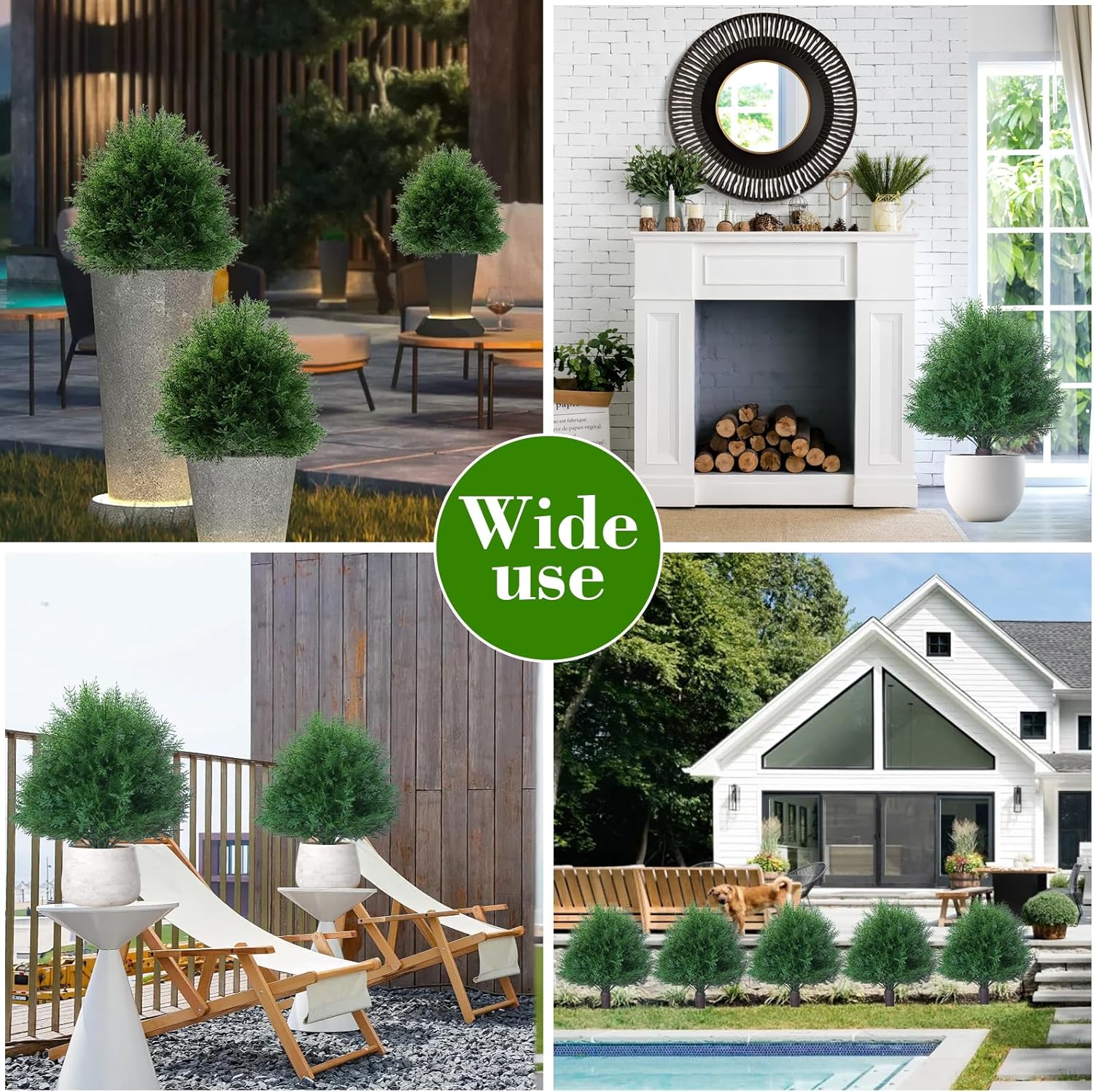 Artificial Cedar Topiary Ball Trees with Ground Spike, 20" UV Resistant Artificial Shrubs, Fake Evergreen Artificial Plant Brush for Indoor Outdoor Front Porch Garden, 1 Pack