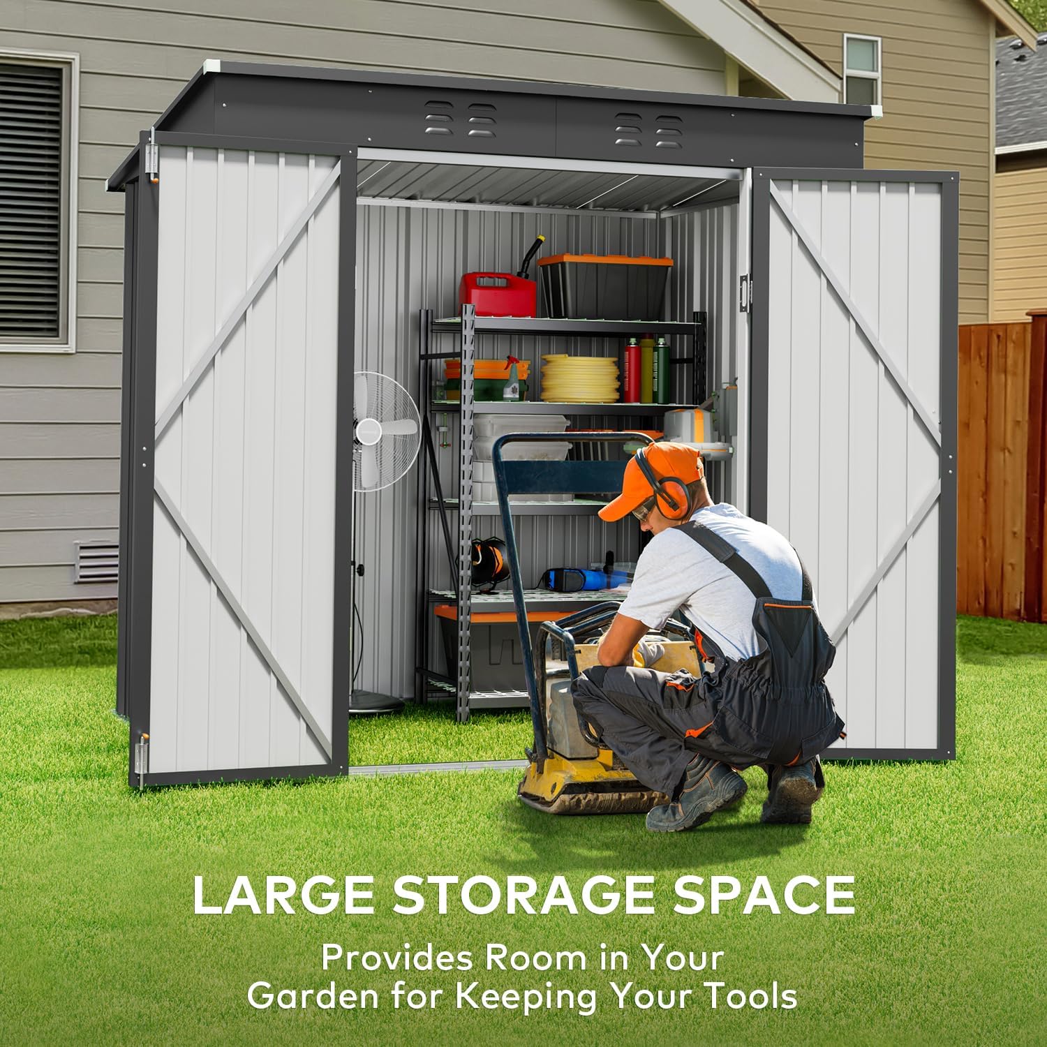 Gizoon 6' x 4' Outdoor Storage Shed with Double Lockable Doors, Anti-Corrosion Metal Garden Shed, Waterproof Shed Outdoor Storage Clearance for Backyard Patio Lawn-Dark Gray