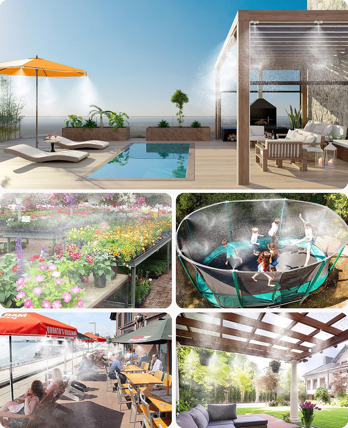 HOMENOTE Misting Cooling System, 26.3FT (8M) Misting Line + 7 Brass Mist Nozzles + Brass Adapter(3/4") Misters for Outside Patio Cooling Garden Greenhouse Watering