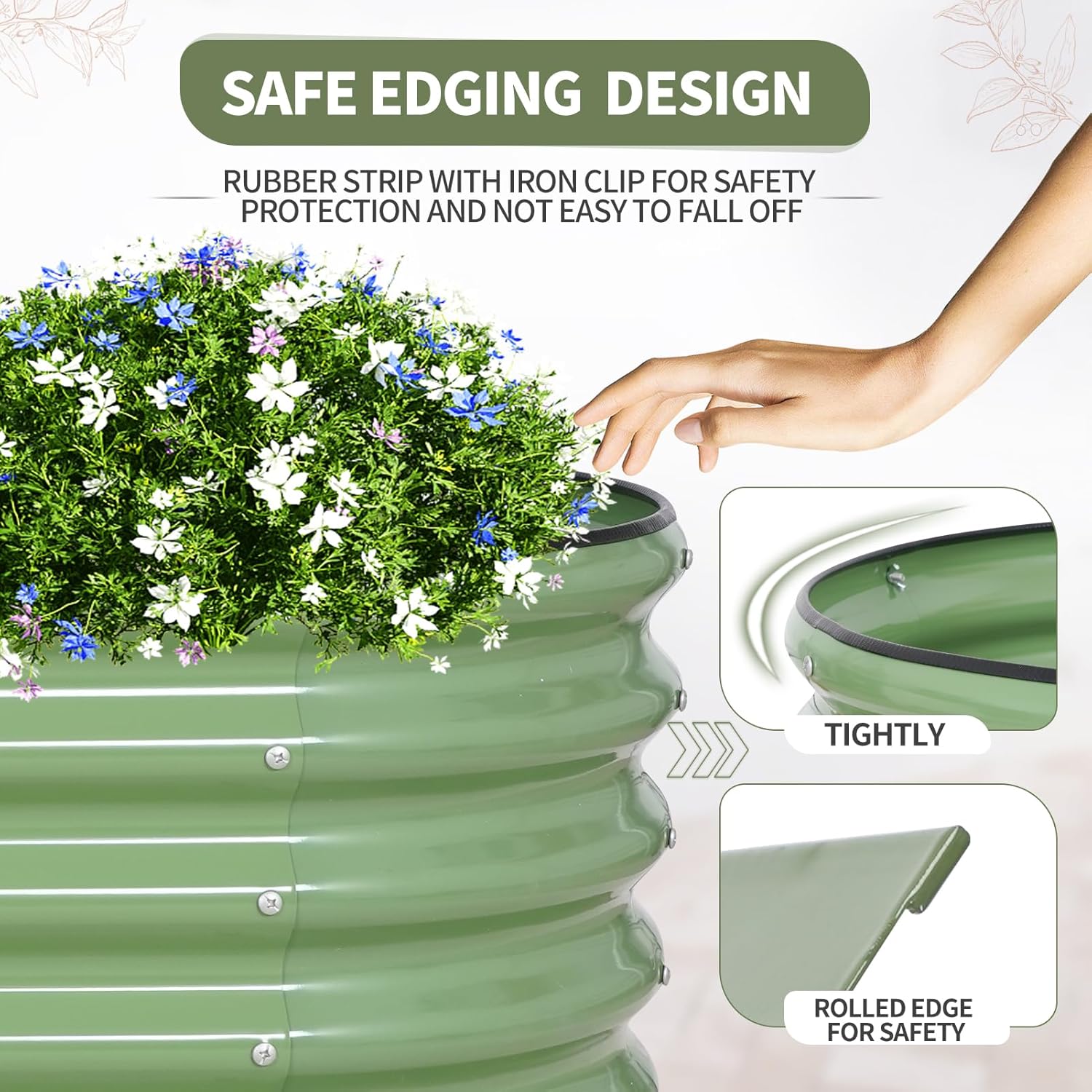 Galvanized Raised Garden Bed Outdoor- Raised Beds for Gardening| Metal Planter Box, Steel Raised Garden Bed Kit with Safety Edging and Gloves for Vegetables, Flower, Herbs (6x2x1.4FT, Green)