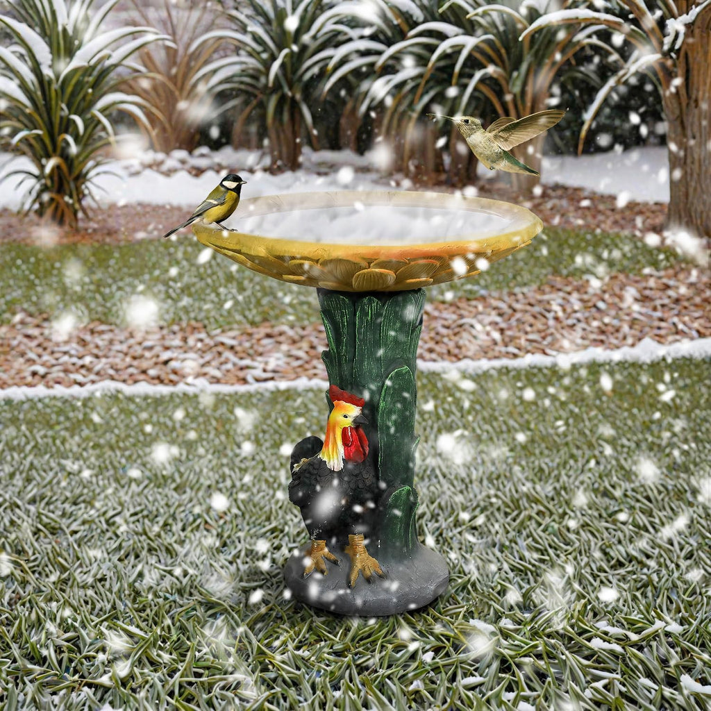 SKYFIRE 23" H Outdoor Concrete Bird Bath - Sunflower Birdbath Bowl with Leaf Pedestal for Garden, Patio, Lawn, Yard, Outdoor Decor -20”Dia. X 23”H Rooster and Chicken Bird Bath Outdoor Garden Statue