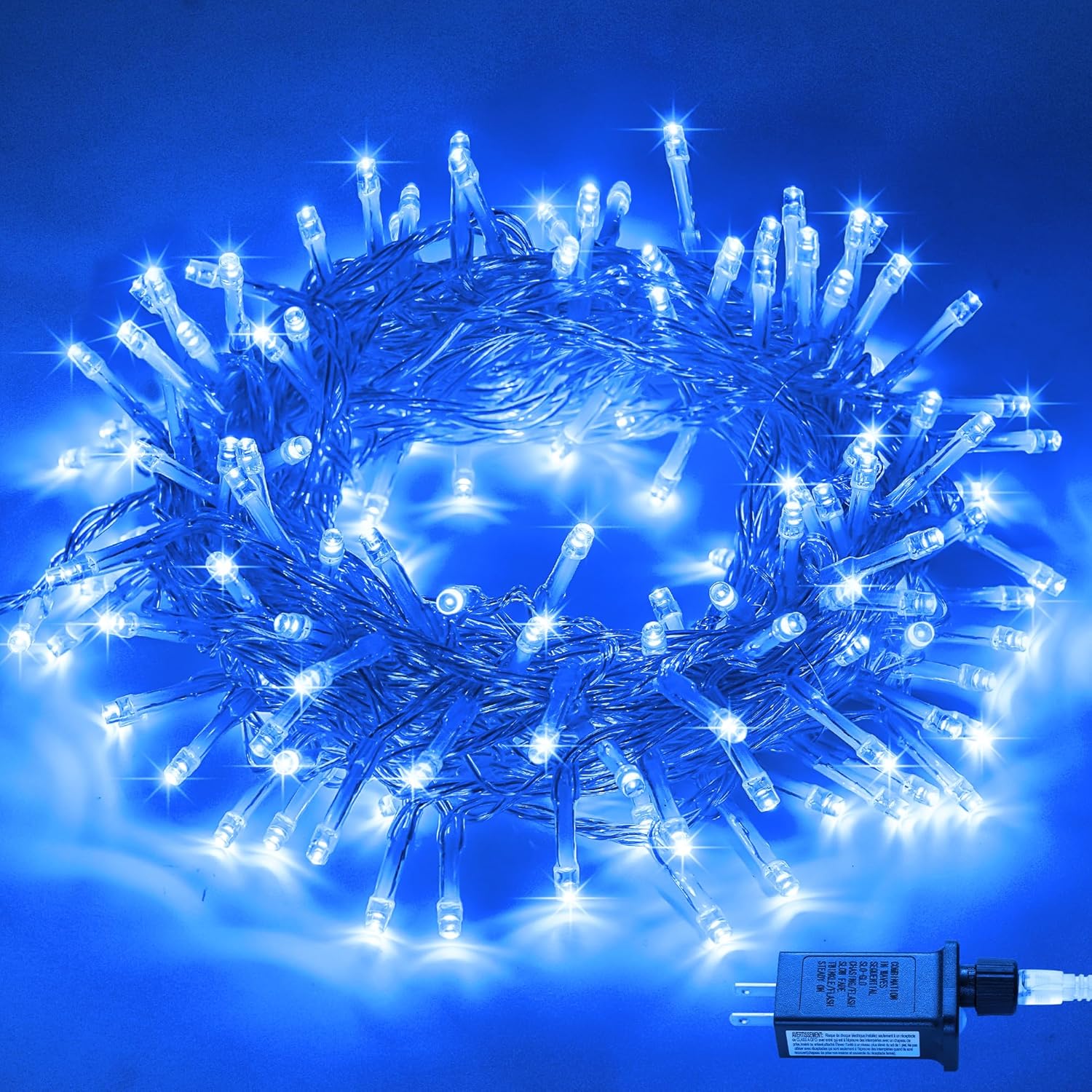 JMEXSUSS Connectable 100 LED Blue Christmas Lights Clear Wire, 8 Modes Blue Christmas Tree Lights Indoor Outdoor Plug in, 33ft Fairy String Lights for Christmas Tree, Xmas, Party, Garden