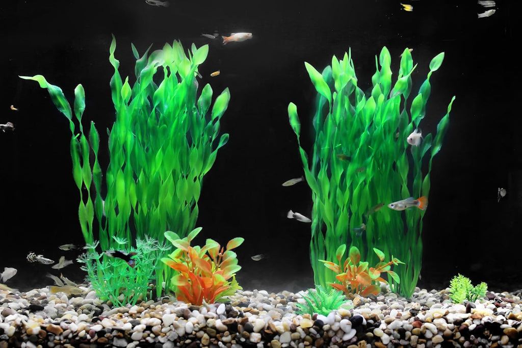 AQUANEAT Fish Tank Artificial Plants, Aquarium Plastic Seaweed Decorations, 11.75Inch Tall Fake Green Accessories, 10 Packs