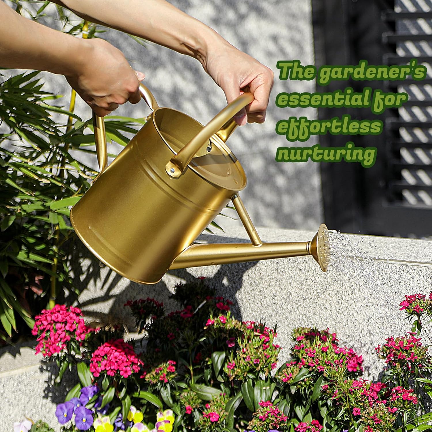 1 Gallon Watering Can for Plants, Watering Cans for Indoor&Outdoor Gardening, Galvanized Steel Watering Pot with Removable Spout, Metal Water Can with Ergonomic Movable Handle(Gold)