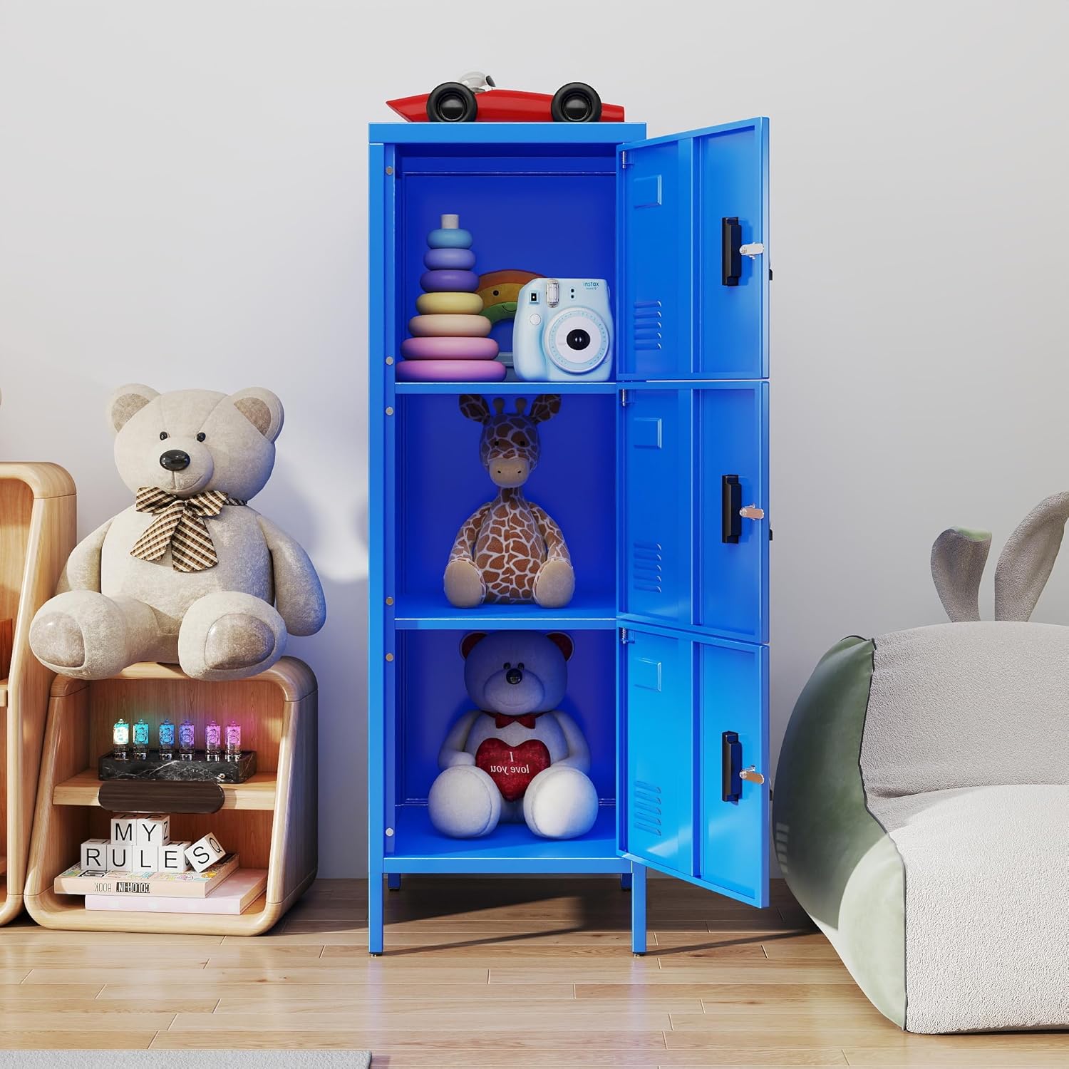 METAN Metal Storage Employees Locker with 3 Lockable Doors,47''H*16''W*16''D Locking Storage Cabinets for Small Spaces,Home,School,Gym,Assembly Required,Blue