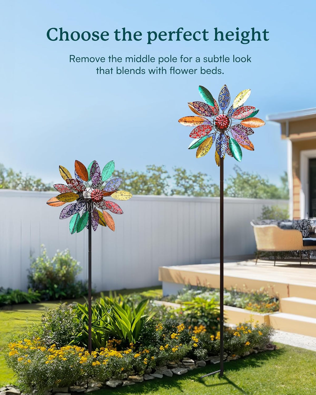 Solar Garden Wind Spinners with Light, Metal Yard Wind Spinners with Stake for Outdoor Lawn Decor (20" W x 77" H)