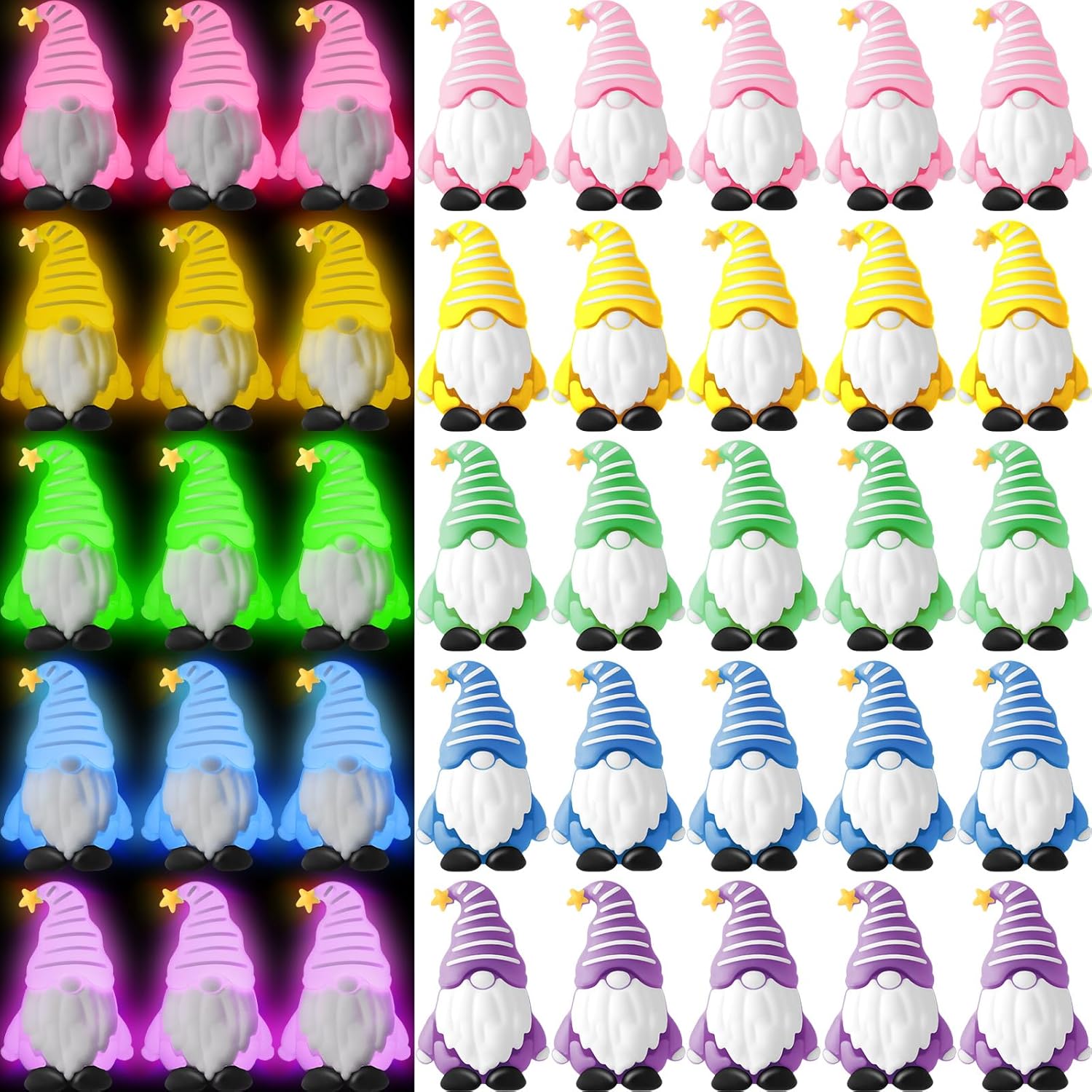 50 Pcs Luminous Mini Gnomes Figurines Fairy Glow in Dark Garden Miniature Gnome Figurines Decor Funny Poses Garden Yard Home Patio Lawn Backyard Hide See DIY Craft