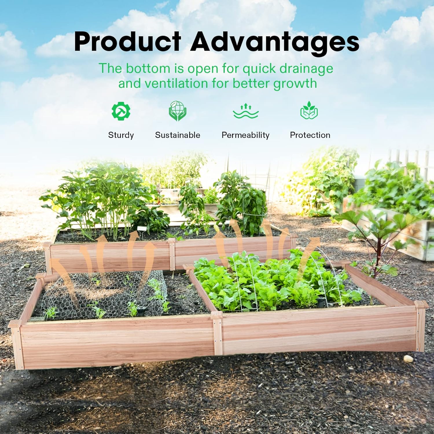 VIVOSUN 8×2Ft Wooden Raised Garden Bed, 97 x 25 x 11 Inches, Outdoor Wood Planter Box with Gloves and a Liner for Garden, Patio, Balcony, Backyard and Outdoors