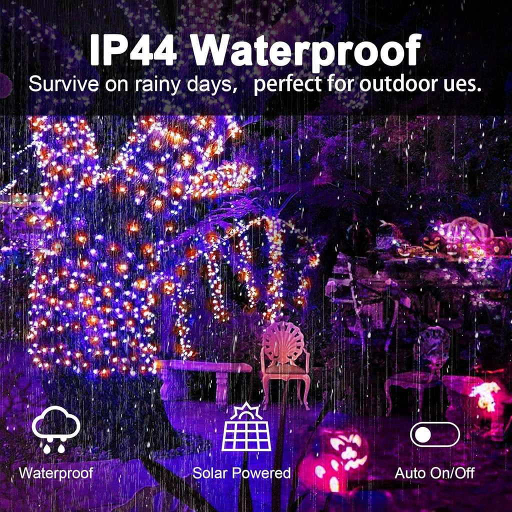2 Pack 400 LED Solar String Lights, 8 Modes Solar String Lights for Outside, Waterproof and Solar Powered Outdoor String Lights for Holiday Christmas Yard Garden Tree Wedding Party (Orange Purple)