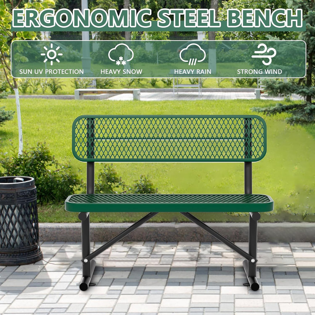 4FT Benches for Outside, Heavy-Duty Portable Outdoor Garden Bench with Back, Metal Park Bench, Commercial-Grade Seating,Industrial Bench Patio Bench Furniture for Beach Yard School Shopping Centers