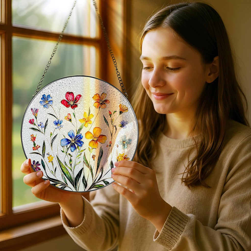 Wildflower Stained Glass Suncatcher, Stained Glass Window Hanging, 8 Inch Wildflower Window Decor, Suncatcher, Florist Gift, Gift for Flower Lovers