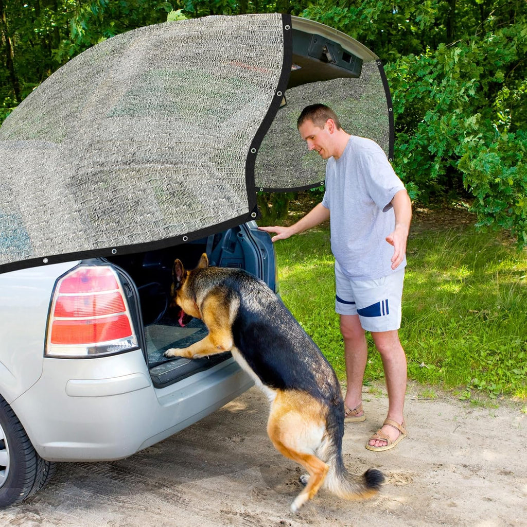 Aluminum Shade Cloth -for Car,90% Heat Reflective Tarp Sunblock Neting,Durable Mesh Tarp with Grommets,Shade Cloth for Garden,Outdoor Pergola,Chicken Coop and Dog Kennel(Silver)