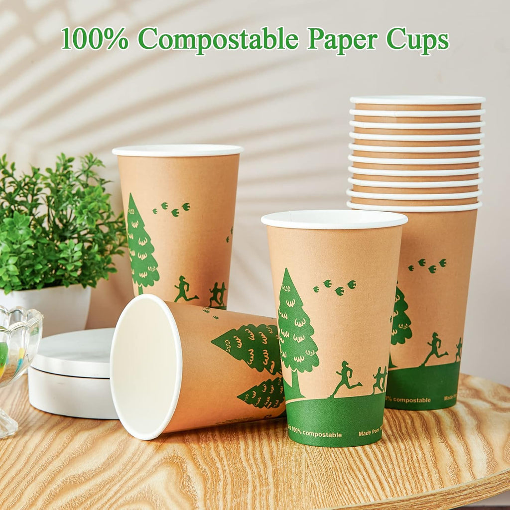 ECOLipak 210 Count 16 oz Paper Cups, 100% Compostable Paper Coffee Cups with PLA Lined, Disposable Biodegradable Hot Paper Cups for Party, Picnic, Travel, and Events