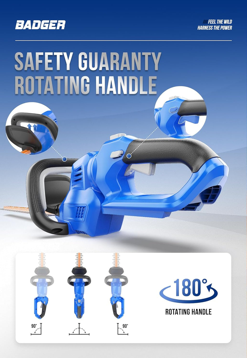 WILD BADGER POWER Hedge Trimmer 40V 24” Cordless, Powerful Electric Hedge Trimmer, 2.0Ah Battery and Charger Included