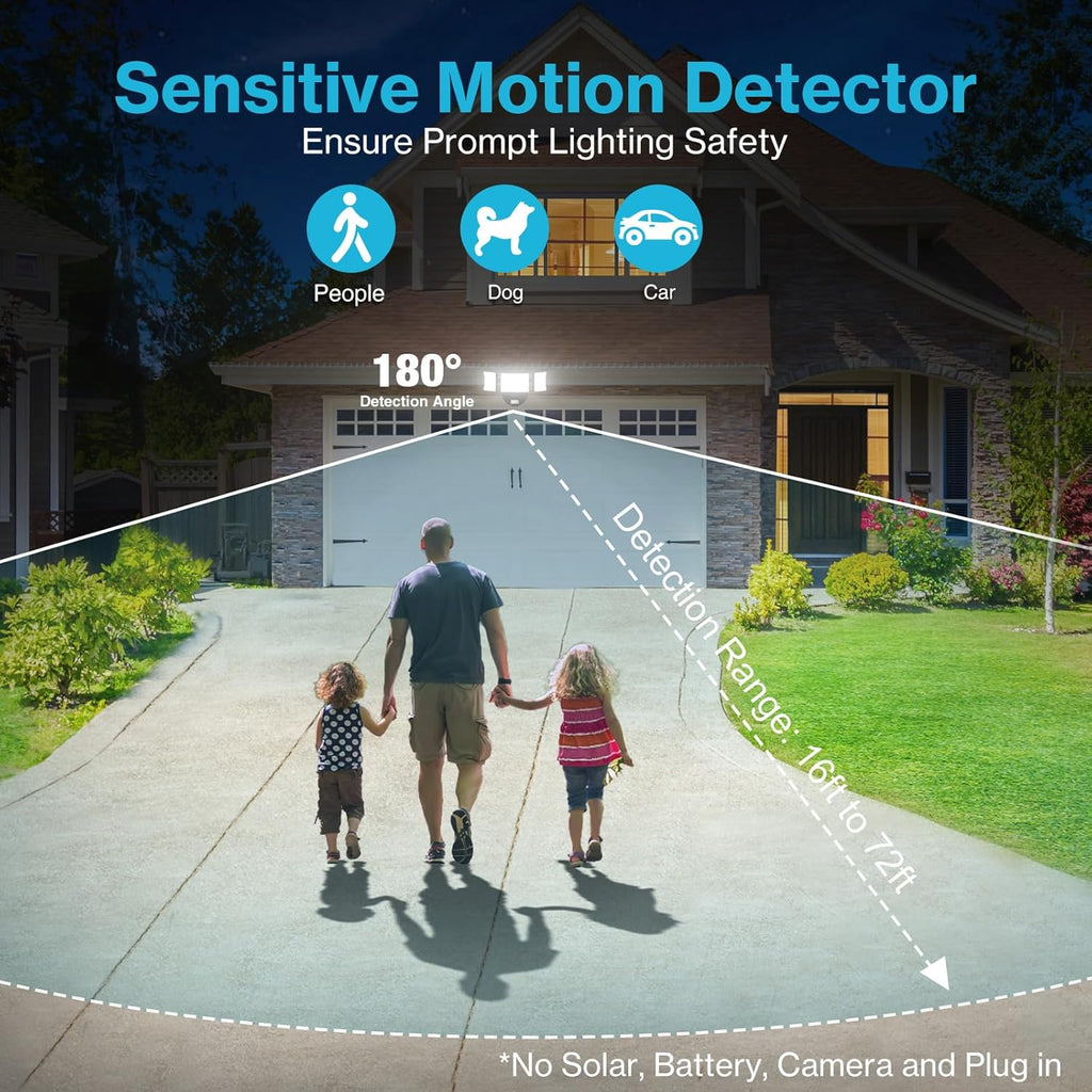 Olafus 65W Motion Sensor Outdoor Light, 2 Pack LED Security Light 6000LM, 6500K Exterior Motion Flood Light with 3 Adjustable Heads, for Outside Garage, Yard, Patio, IP65 Waterproof, Black