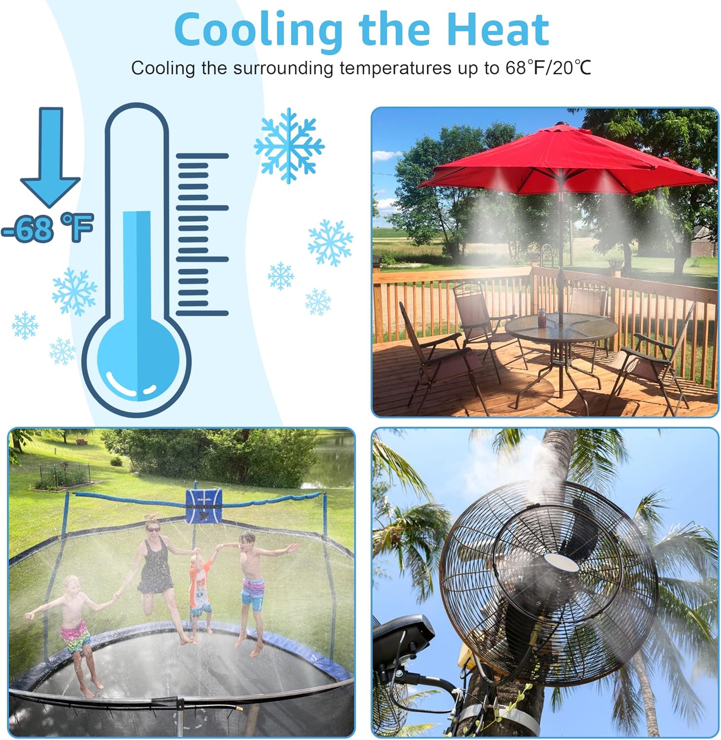 Bonviee Misters for Outside Patio - 59FT Misting Cooling System with 20 Brass Nozzles and 3/4" Adapter, 18M DIY Outdoor Misters Kit for Garden, Greenhouse, and Patio Cooling