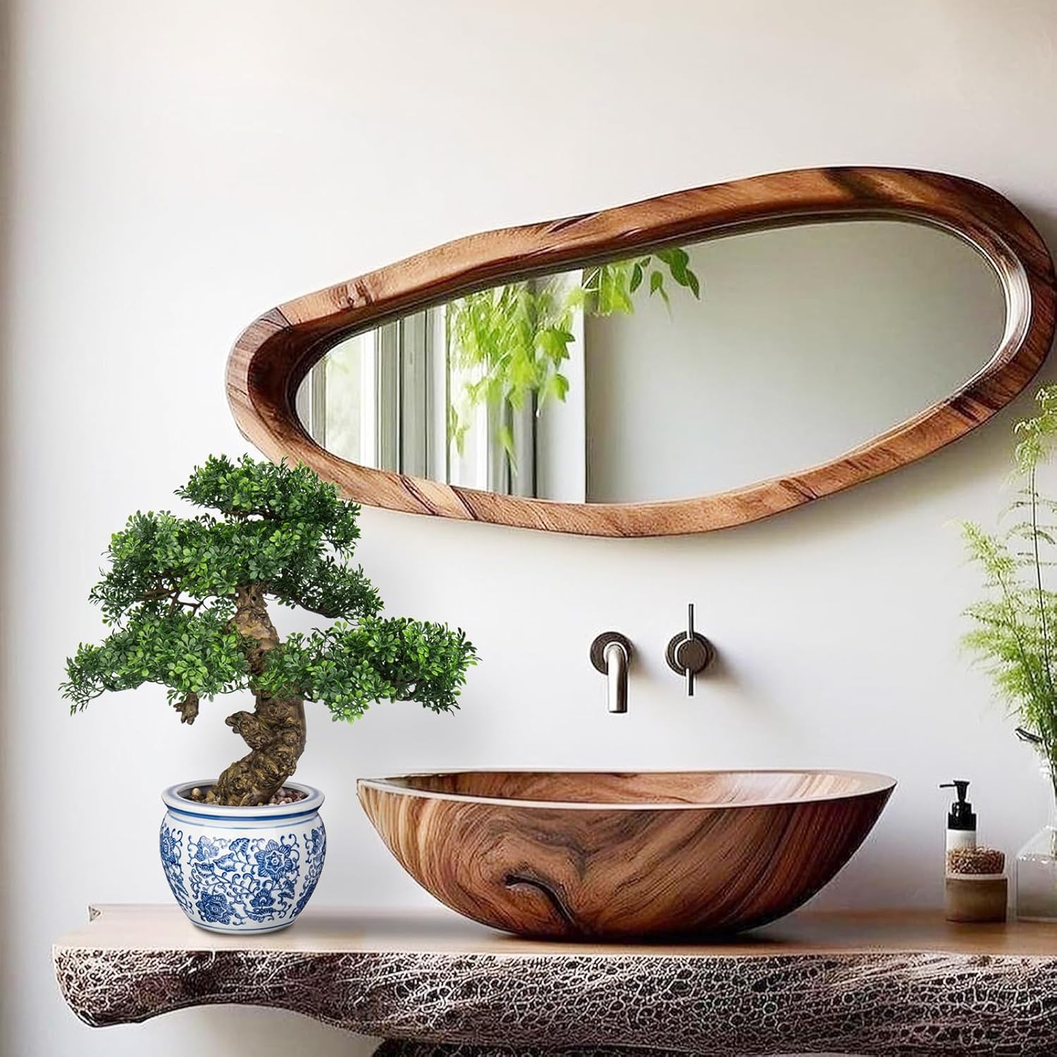 Fake Bonsai Tree Bonsai Plant 17” Tall Artificial Bonsai Trees with Blue and White Porcelain Decorated with Pebbles Desk Plant Indoor Bonsai for Home Office Decor