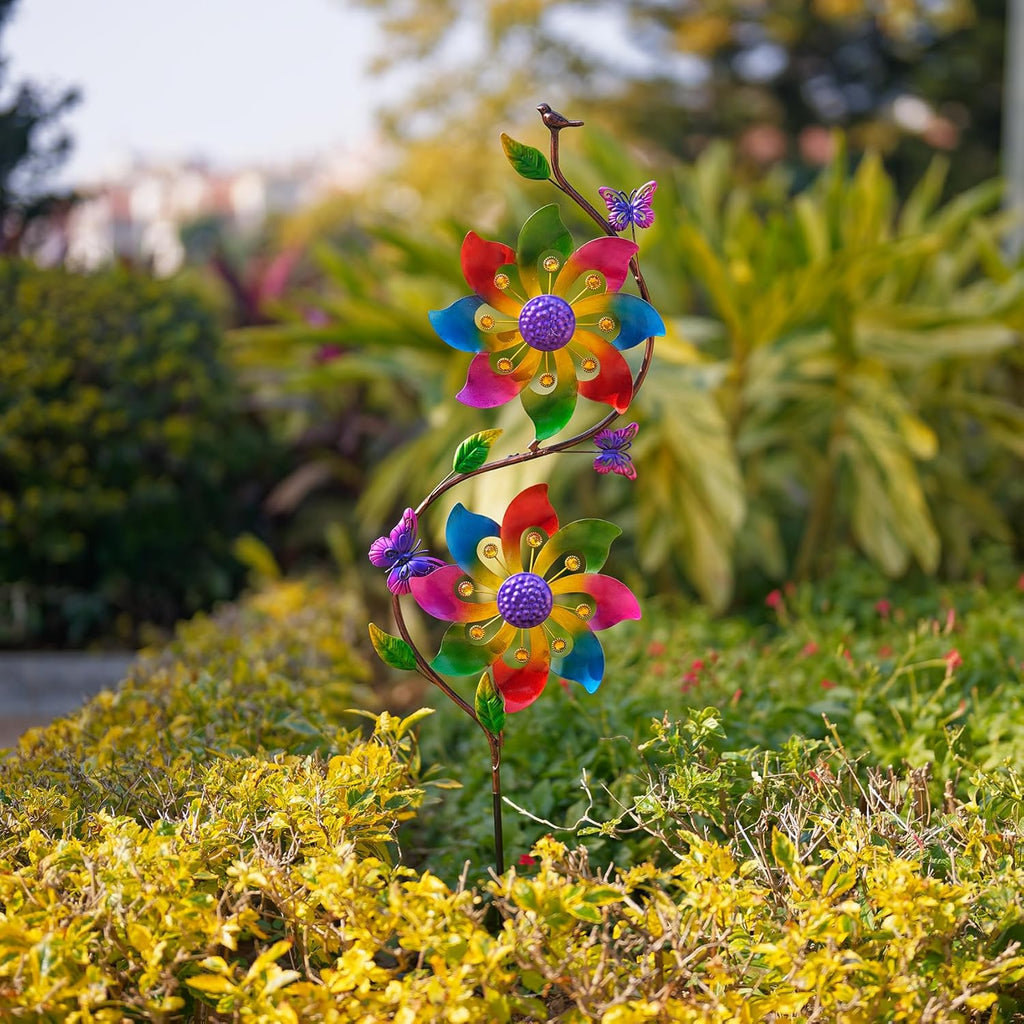 pearlstar Flower Wind Spinners Outdoor Metal Wind Sculpture Windmill Flower Pinwheel for Yard Lawn Patio Garden Decor
