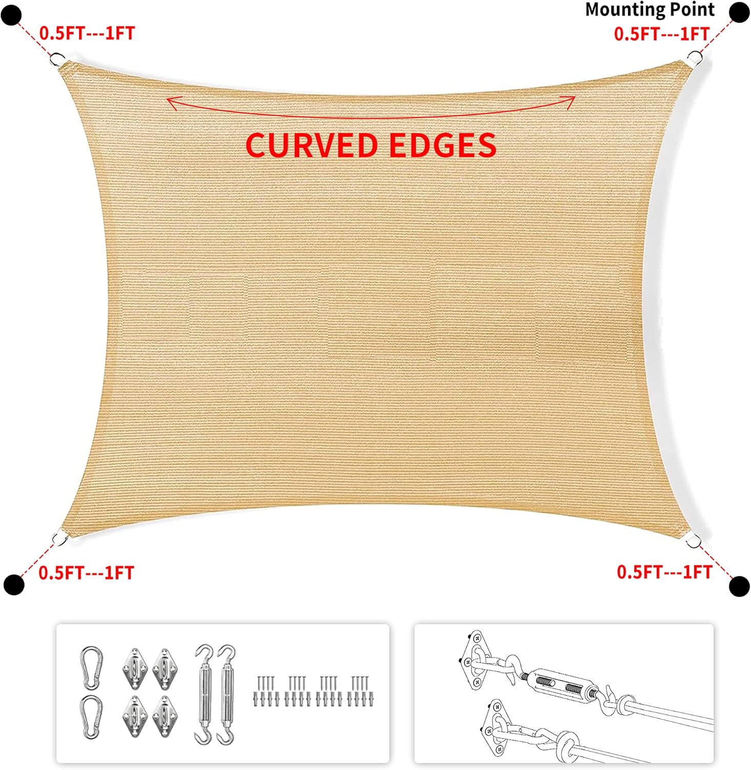 11' x 20' Gray Rectangle Sun Shade Sail SSP1212 Canopy Durable Fabric UV Block Awning,We Make Custom Orders