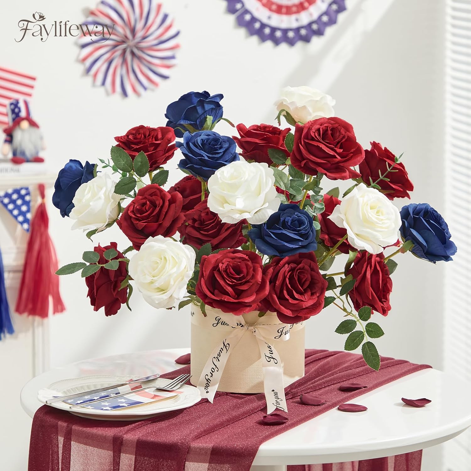 20PCS Artificial Dark Red Roses, 3.9'' Silk Flower Head Fake Red Rose with Long Stems, Realistic Faux Roses Bouquet for Mother's Day DIY Wedding Home Party Office Decoration