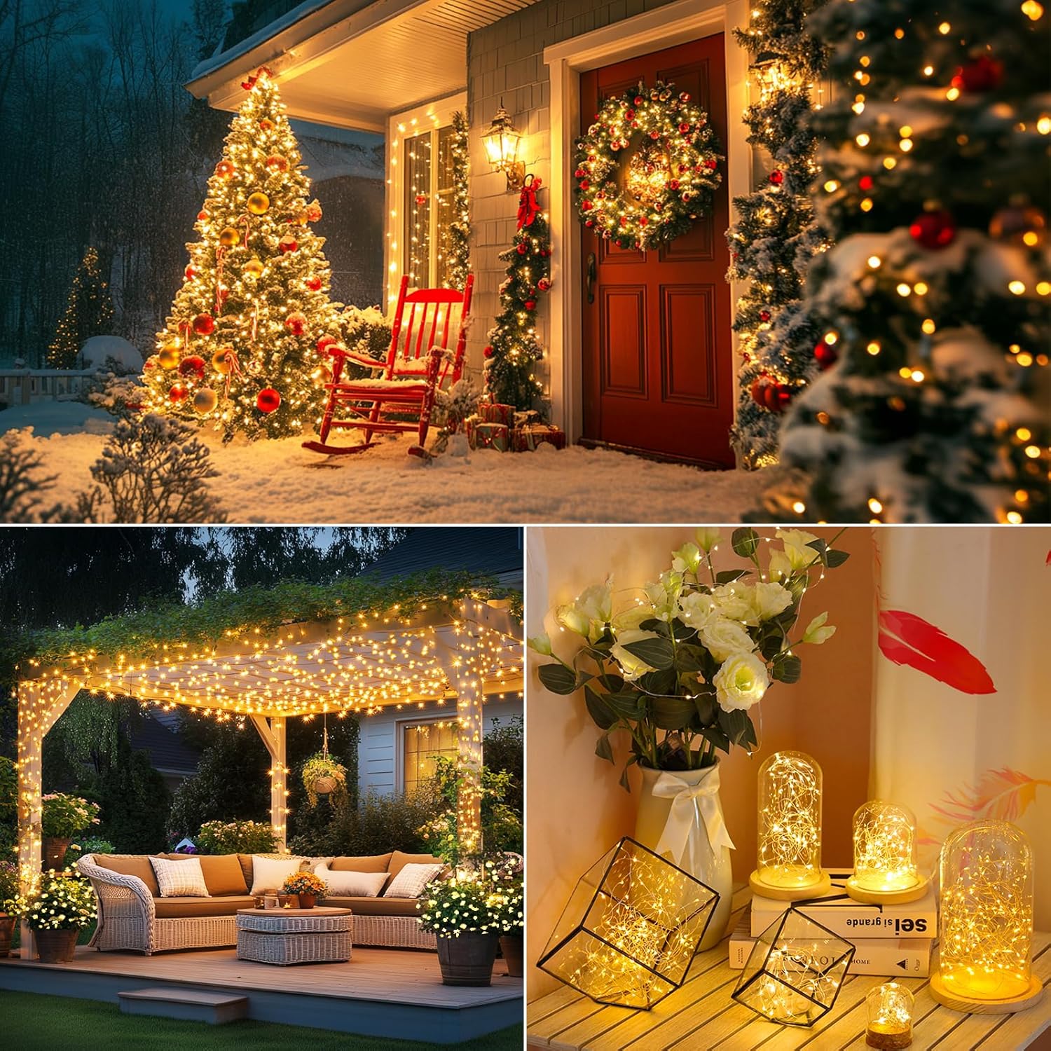 Brightever Outdoor Solar String Lights Waterproof, 2-Pack Total 80FT 200LED Solar Fairy Lights for Outside with 8 Lighting Modes, Solar Twinkle Lights for Yard, Christmas, Party (Warm White)