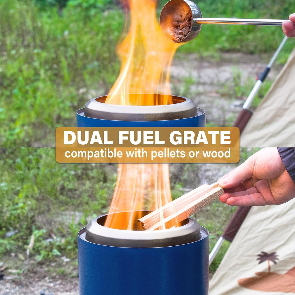 HGD 9.6 x 7.1 in Small Tabletop Fire Pit, Portable Mini Smokeless Table Top Firepit, Low Smoke Camping Stove for Outdoor & Patio, Fueled by Pellets or Wood, with Travel Bag, Stainless Steel, Blue