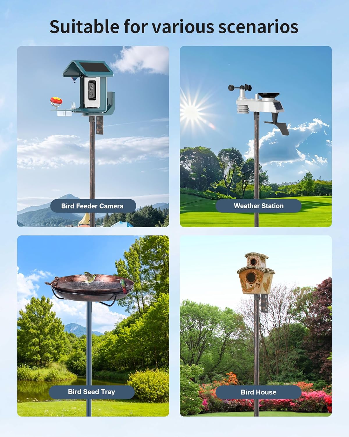 Bird Feeder Pole Stand – 90 Inch Height Feeding Station with 1-Inch Dia Heavy Duty for Hanging Feeders, Bird House Pole Mount Kit for Outdoor, Slip-Fit Connection，Copper Brushed