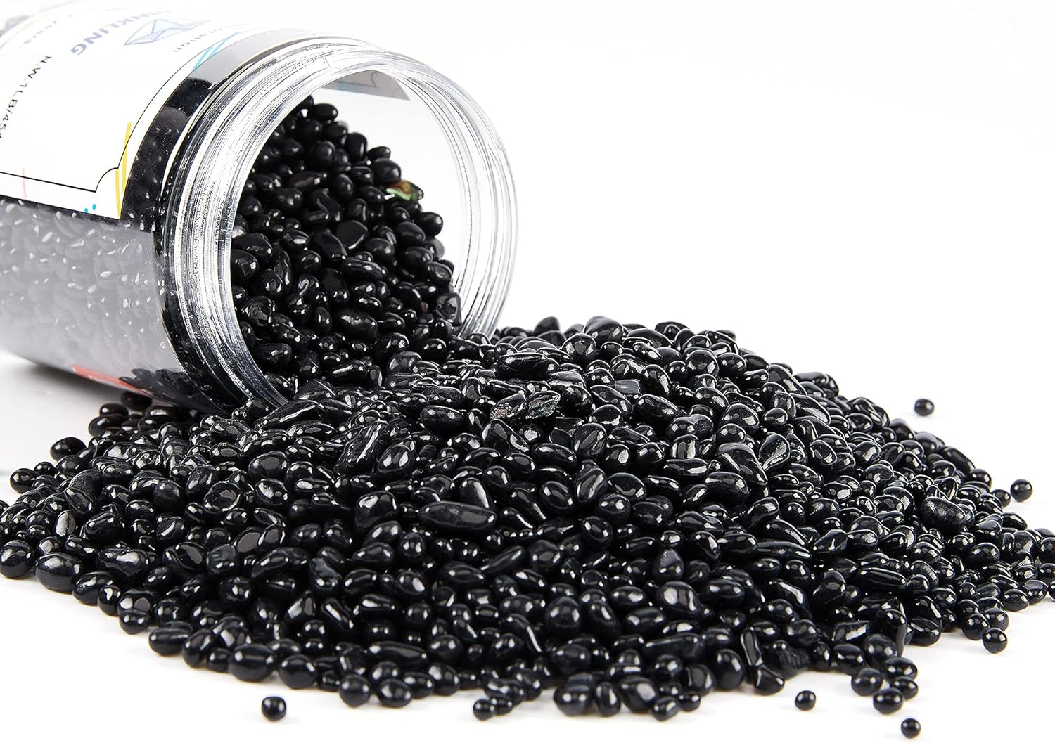 TWINKLING High Luster Round Fire Glass Stones,Glass Marbles Pebbles,Glass Beads Gems for Fire Pit Vase Fillers Crafts Aquarium Garden Decoration,3-6mm,1-Pound Jar (Black)