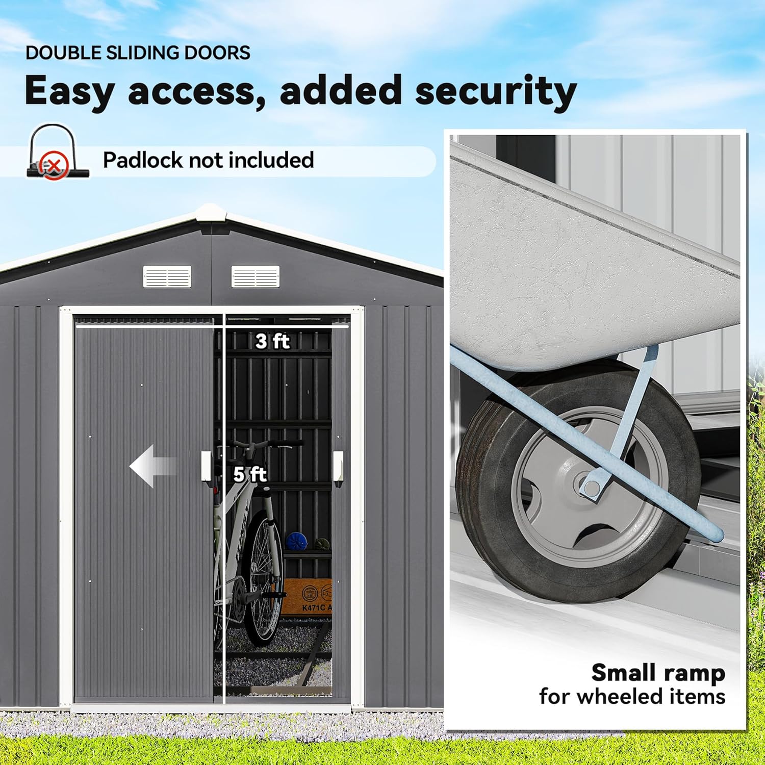 Outsunny 11' x 9' Outdoor Storage Shed, Garden Tool Metal Shed with Foundation Kit, Double Lockable Door, Air Vents and Sloping Roof, for Backyard, Patio, Lawn, Gray