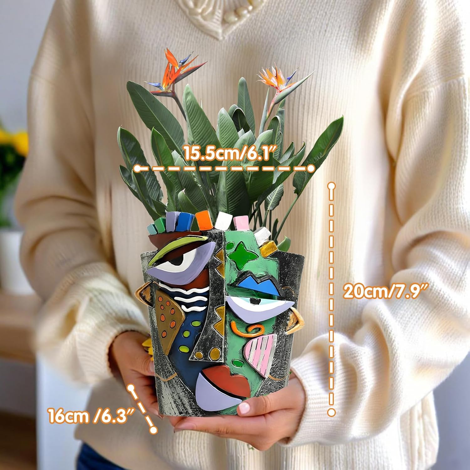 Picasso Abstract Face Planters Pots, Unique Abstract Flower Pot Head Planter Pot Ornaments Resin Brutalist Flowerpot with Drainage Hole for Indoor and Outdoor Plants Home Decor (Bronze)