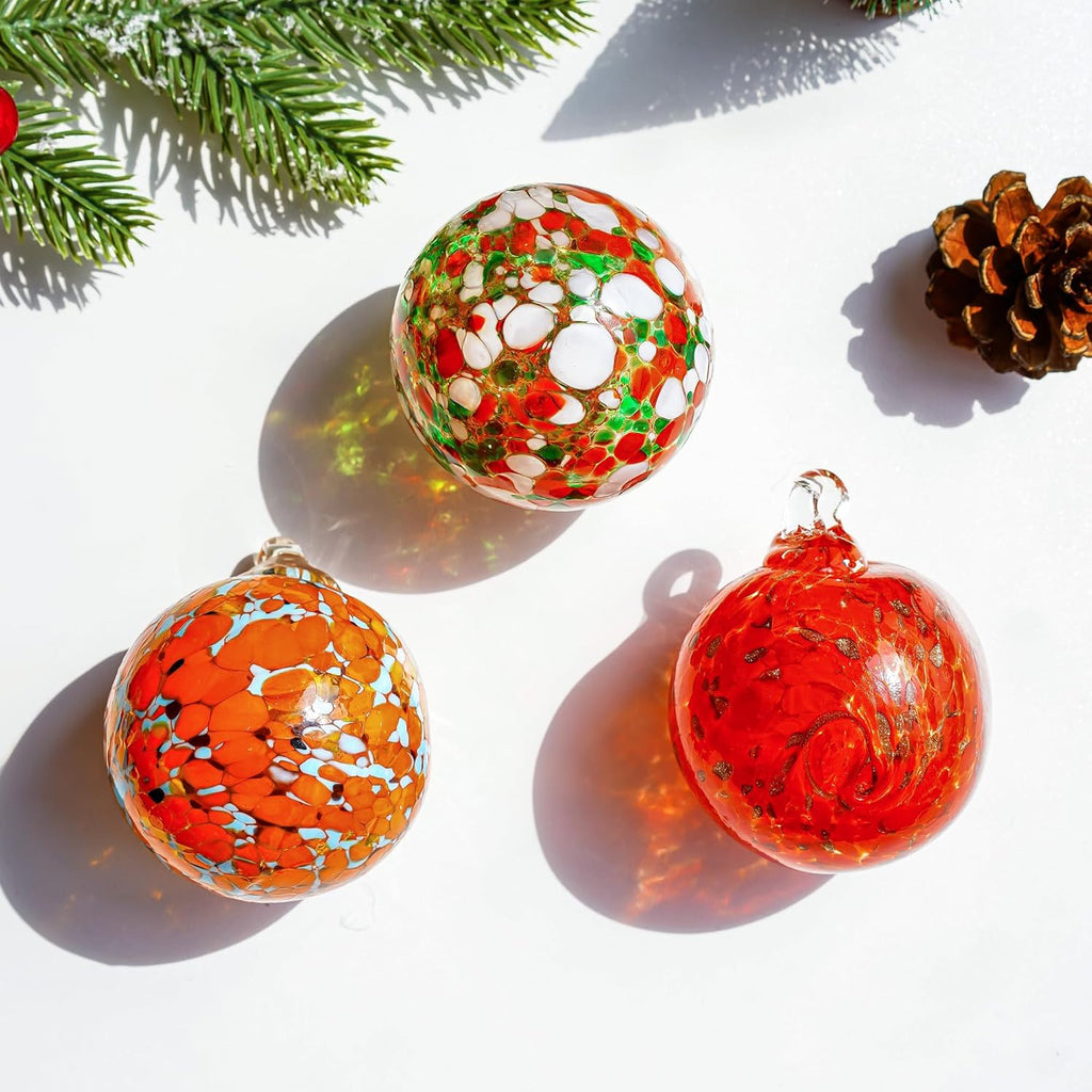 Set of 3 Blown Glass Gazing Balls Ornaments Hanging Glass Ornament Balls Decor for Garden Patio